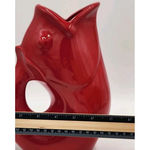 Gurgle Pot - Fish Shaped - Red - 9.25" Tall Water Pitcher/Vase - Stoneware 2006 - Picture 6 of 9